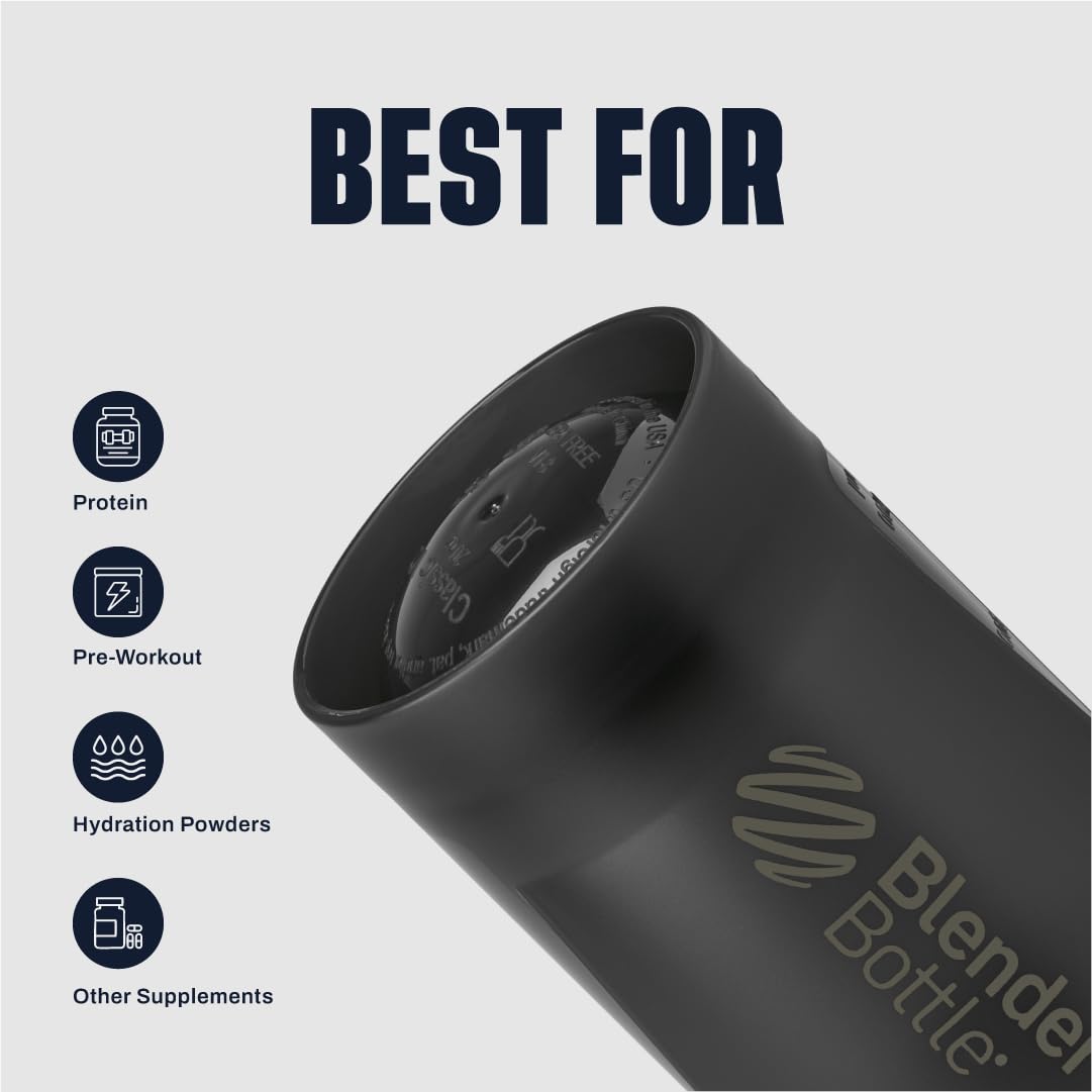 BlenderBottle Classic V2 Shaker Bottle Perfect for Protein Shakes and Pre Workout, 28-Ounce, Clear/Black