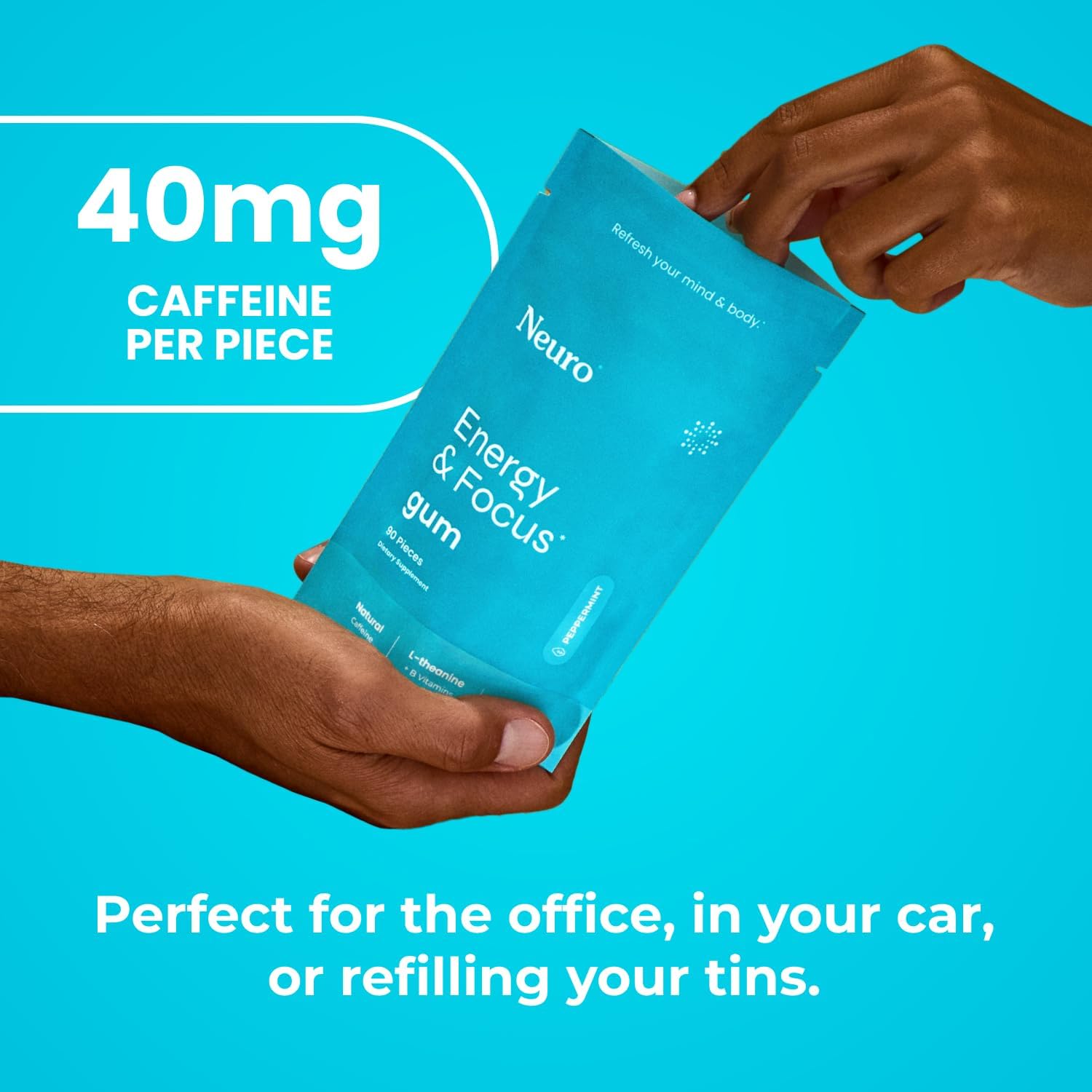 Neuro Energy & Focus Gum - 40mg Natural Caffeine Gum & Nootropic Energy Supplement