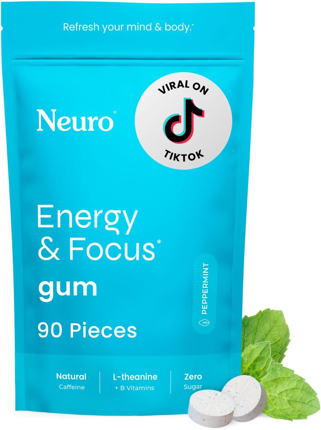 Neuro Energy & Focus Gum - 40mg Natural Caffeine Gum & Nootropic Energy Supplement